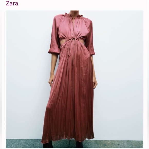 Zara Dresses & Skirts - ZARA SS21 SATIN EFFECT MIDI CUT OUT DRESS MARSALA size S